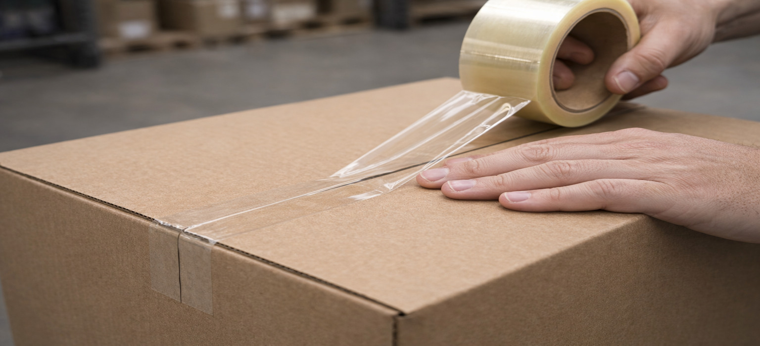 Заклейка коробки скотчем